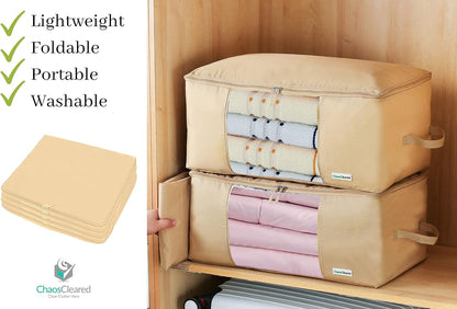 Comforter Storage Bag - Folding Organizer bag for King/Queen Comforters, Pillows, Blankets, Bedding/Quilt, Blanket, Duvet, Large Collapsible Organizers, 24"x14"x11" (Beige, 1-Pack)