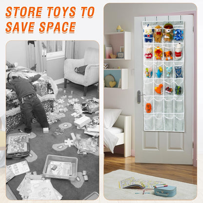 GOMAJI Over the Door 24 Pocket Hanging Shoe Organizer, Space Saving Hanging Storage Holder, Gray, (56" X 22.5")