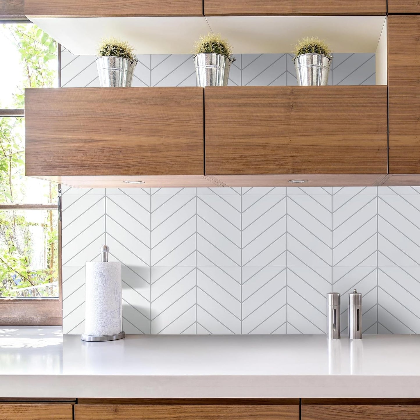 STICKGOO 10 Sheets Thicker Herringbone Peel and Stick Backsplash, 12.6”×9.7” Stick on Wall Tiles, Self Adhesive Tile Sticker for Kitchen Backsplash and Bathroom, White with Grey Grout