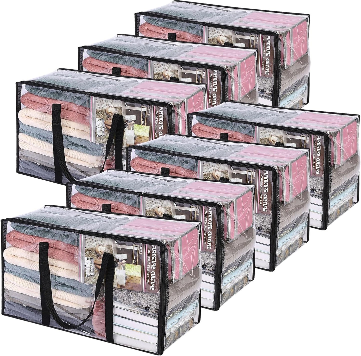 Vieshful 3 Pack Clear Clothes Storage Bag, 40L Plastic Blanket Storage Bag with Zipper, Foldable Closet Organizer, Moving bags for Comforter, Blanket, Bedding, Duvet, Toys