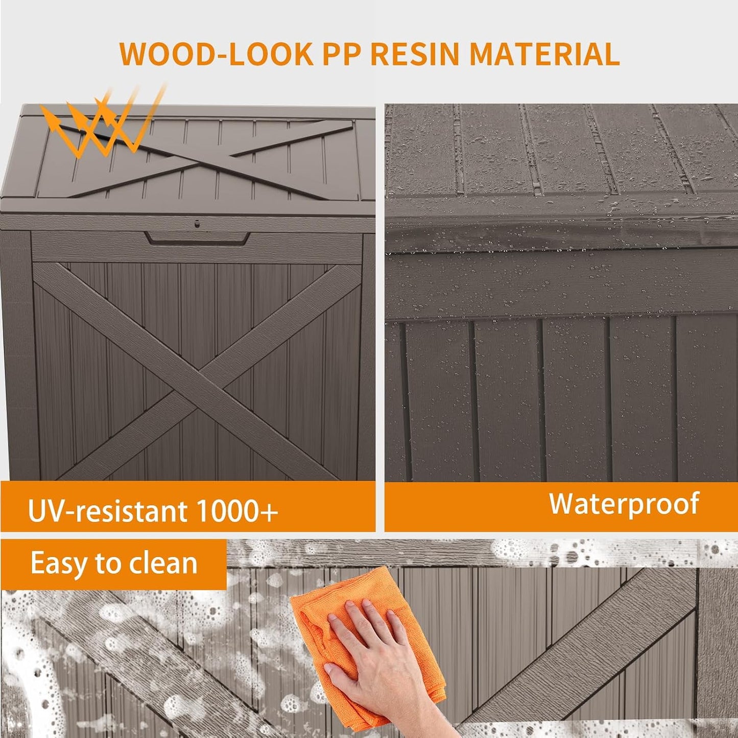 320 Gallon Waterproof Outdoor Storage Box, UV Resistant Resin Deck Box with Hydraulic Rod for Reinforced Stability, Perfect for Patio, Garden, and Pool（Black，320 Gallon）