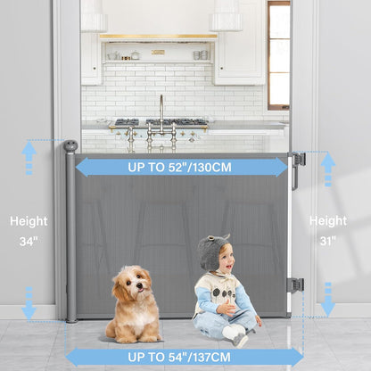 probebi Retractable Baby, Child & Dog Gates for Stairs, Extends to 54" Wide 34" Tall, Use for Outdoor, Indoor, Hallways, Doorways, Deck, Porch, Black