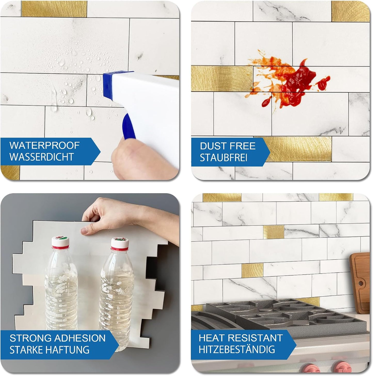 MOFIT Backsplash Tile for Kitchen Peel and Stick Stone Matte Finish,Bathroom Tiles Stickers 3D Wall Panel Linear Mosaic Marble Backsplash Waterproof(10sheets,Blue Green Gray)