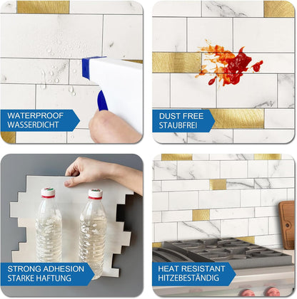 MOFIT Backsplash Tile for Kitchen Peel and Stick Stone Matte Finish,Bathroom Tiles Stickers 3D Wall Panel Linear Mosaic Marble Backsplash Waterproof(10sheets,Blue Green Gray)