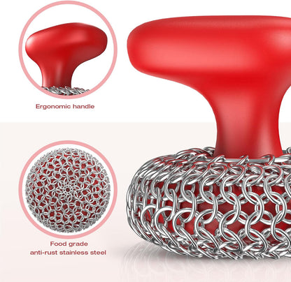 Cast Iron Scrubber | Dish Scrub Brush | 316 Cleaner Chainmail Scrubber for Cast Iron Pan Skillet Cleaner - Dish Scouring Pad Dishwasher Safe Cleaning Kit, Black 02