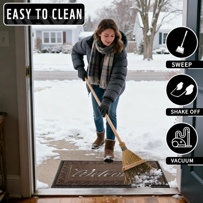 Yimobra Welcome Mat, Heavy Duty Sturdy Door Mats for Home Entrance Outdoor Indoor, Front Doormat for Outside Patio Floor Entry Porch Garage Office, Waterproof, Low Profile, 29.5x17, Black Grey