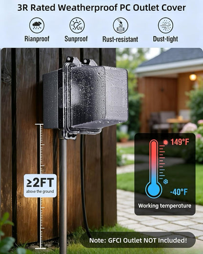 Extra-Deep 1-Gang Weatherproof Exterior Outlet Cover,Outdoor Receptacle Cover, NEMA 3R, Horizontal/Vertical Mount, Compatible with GFCI, Duplex Outlets & Switches, Black, 1-Pack
