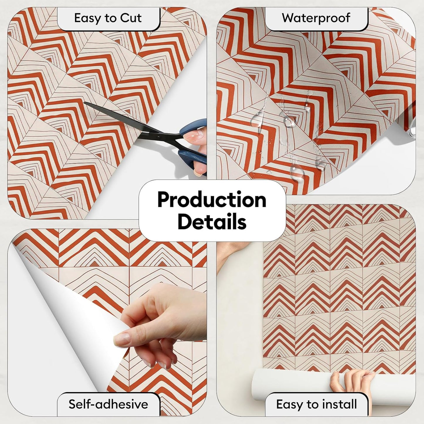 17"x118" Peel and Stick Wallpaper for Renter Friendly, Removable Wallpaper Peel and Stick, Self-Adhesive Textured Contact Paper for Walls, Cabinets, Countertops(Geometric Clay)