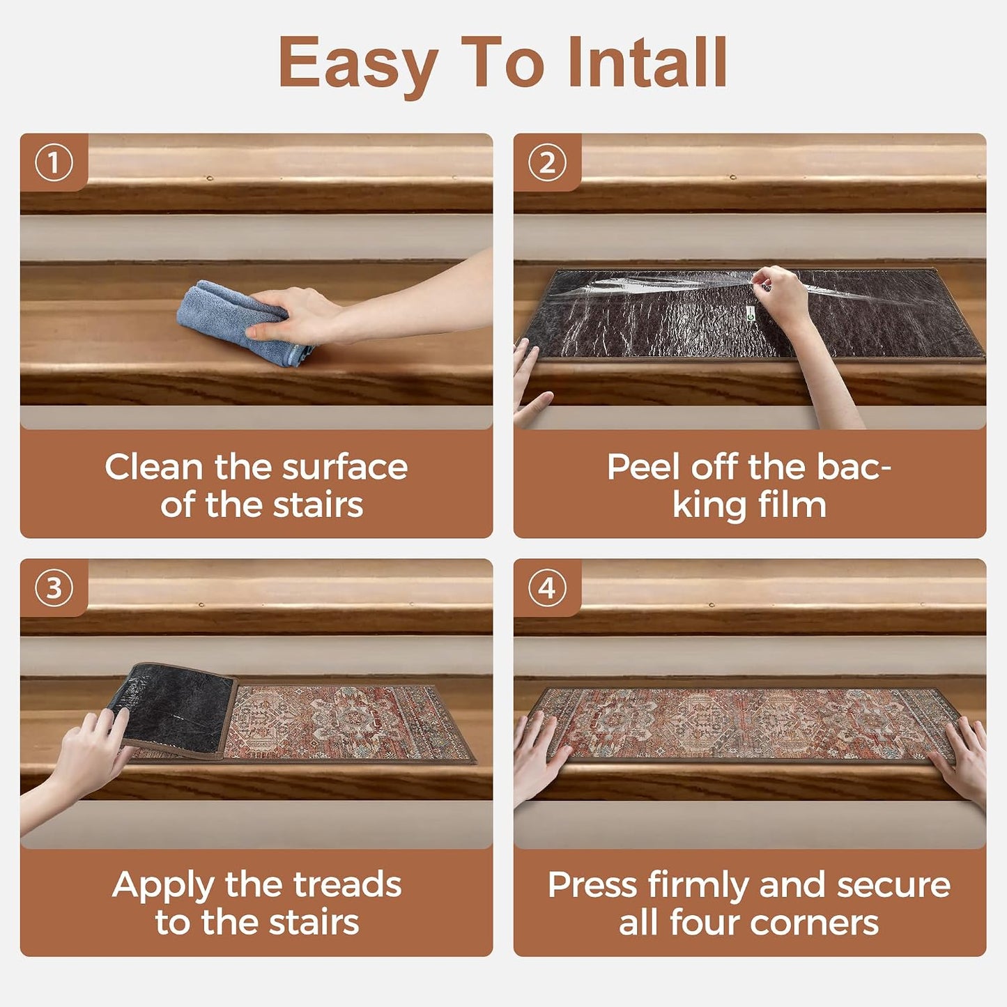 sarben Non Slip Stair Treads for Wooden Steps 15PCS - 8"x30" Indoor Safety Carpet, Edging Mats with TPE Adhesive Backing, Pet and Elderly Friendly Stair Rugs (Taupe) - Colors A