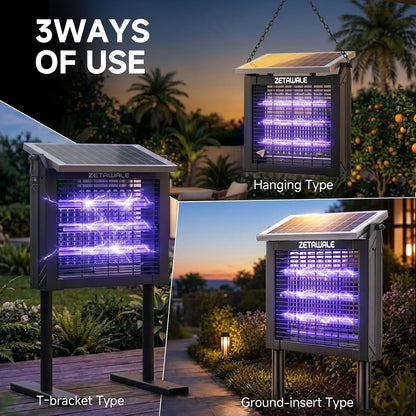 Solar Powered Bug Zapper Outdoor, 4500V Mosquito Trap with 10W Solar Panel, Fly Trap & Mosquito Killer, 10FT Extension Cord, IPX5 Waterproof, 2100 Sq.Ft Coverage for Patio, Backyard, Garden