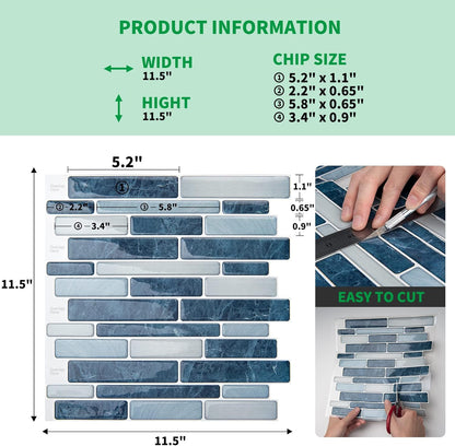 LONGKING Self-Adhesive Kitchen Backsplash, Marble Look Decorative Tiles (10 Tiles)