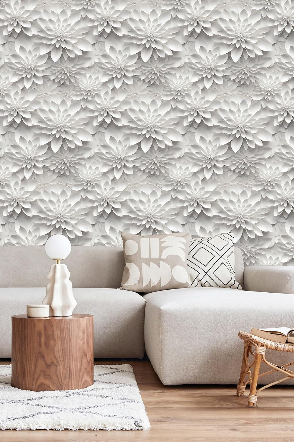 Floral Peel and Stick Wallpaper 3D Effect Interior Wall Décor Contact Paper Self Adhesive Removable Renter Friendly for Bedroom Living Cabinet Room 17.7in x 9.8ft (Not Textured Wallpaper
