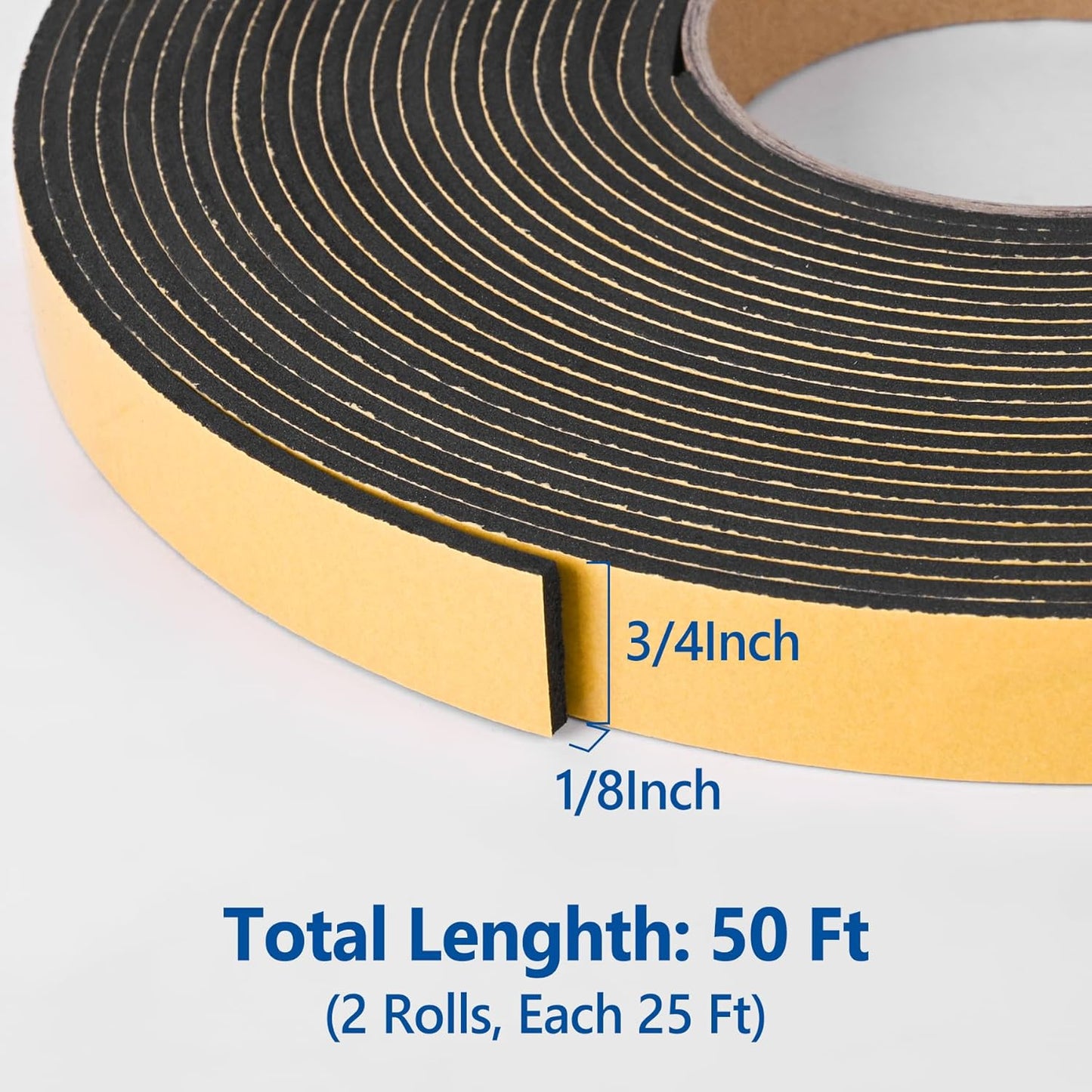 Kikerike Self Adhesive Foam Tape Weatherstrip 1/2In x 1/4In x 16.5Ft High Density Foam Insulation Strips Seal Weather Stripping with Strong Adhesive for Door and Window Sound Isolation Soundproofing