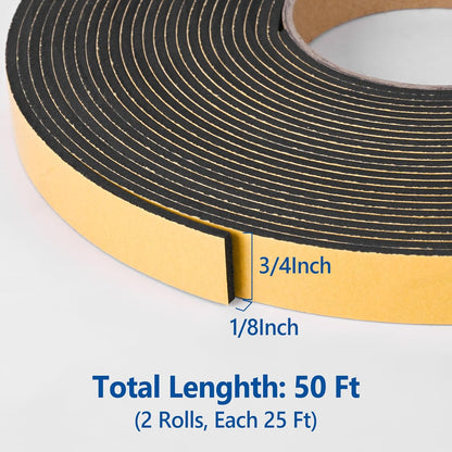 Kikerike Self Adhesive Foam Tape Weatherstrip 1/2In x 1/4In x 16.5Ft High Density Foam Insulation Strips Seal Weather Stripping with Strong Adhesive for Door and Window Sound Isolation Soundproofing