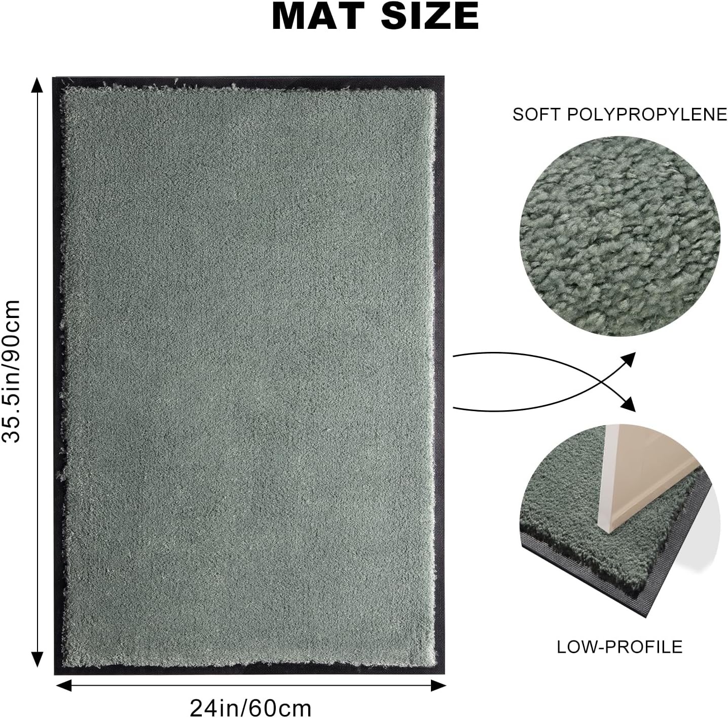 Mibao Front Door Mat, Dirt Trapper Welcome Mat for Outdoor Indoor, Non-Slip Waterproof Doormat, Durable Machine Washable Low Profile Entry Rug for Back Door Outside Patio Porch, 29.5" x 17", Grey