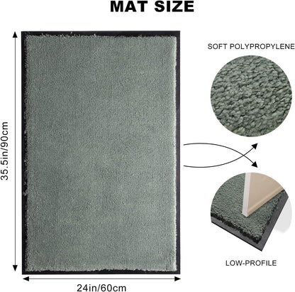 Mibao Front Door Mat, Dirt Trapper Welcome Mat for Outdoor Indoor, Non-Slip Waterproof Doormat, Durable Machine Washable Low Profile Entry Rug for Back Door Outside Patio Porch, 29.5" x 17", Grey