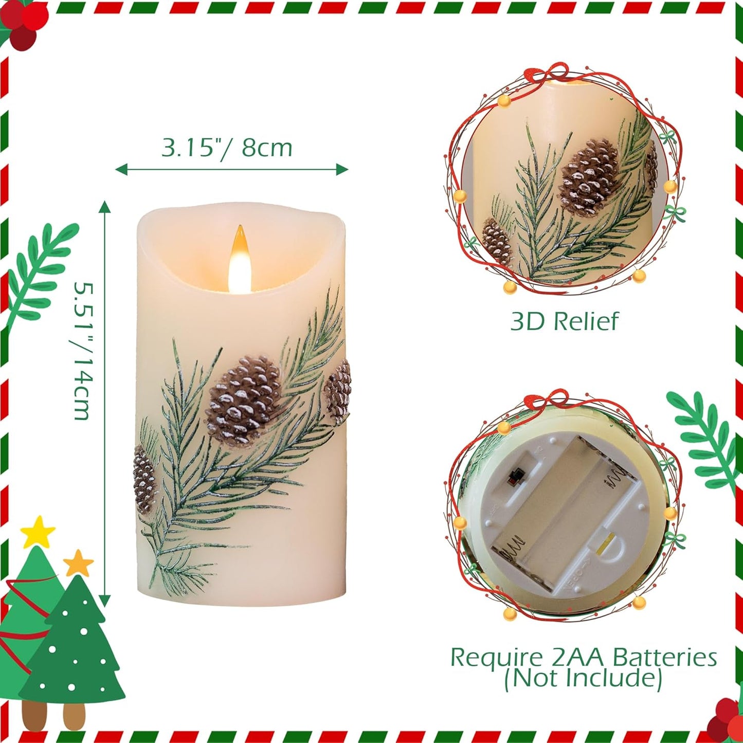 White Flameless Candles Set of 3 (3"x3") Battery Operated LED Pillar Candles with Remote and Timer, Real Wax Flickering Candles for Fireplace Bedroom Living Room Home Decor and Indoor Use