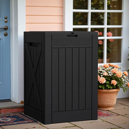 Greesum 31 Gallon Resin Deck Box All Weather Outdoor Storage Boxes for Patio Furniture Set,Outdoor Toys,Garden Tools,Black