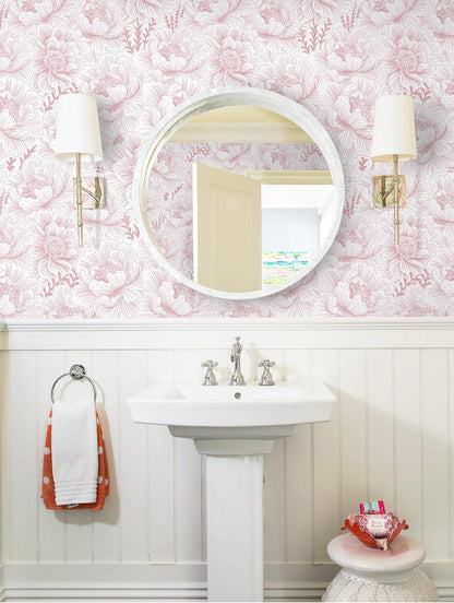 GloryTik Floral Peel and Stick Wallpaper, Removable Blue Floral Contact Paper, Self Adhesive Renter Friendly Wallpaper for Bedroom Living Room Bathroom (17.3" x 78.7")