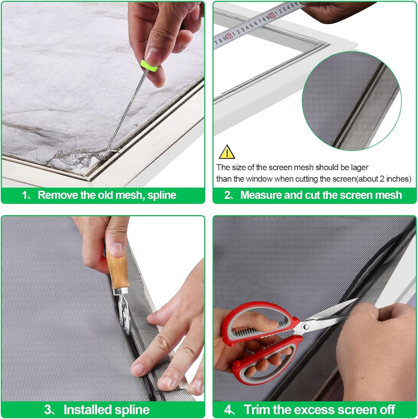 QWR Pet Proof Window Screen Replacement Kit, 39"x118" Durable High Hardness Screen Mesh Replacement Window Screens Repair Kit for Sliding Screen Door,Patio and Windows.(Folded Package with Tool Kit)