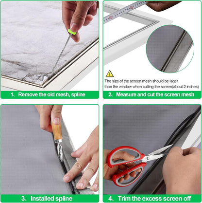 QWR Pet Proof Window Screen Replacement Kit, 39"x118" Durable High Hardness Screen Mesh Replacement Window Screens Repair Kit for Sliding Screen Door,Patio and Windows.(Folded Package with Tool Kit)