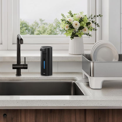 EKO Aroma 9 fl oz Automatic Liquid Soap Dispenser, Rechargeable & Water-Resistant Soap Dispenser for Kitchen and Bathroom with Adjustable Volume Control (Matte Black Steel)