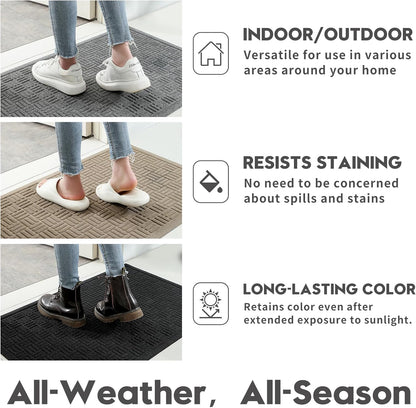 Mibao Front Door Mat, Heavy Duty Durable Welcome Mat for Outdoor Indoor, Dirt Trapper Waterproof Super Absorbent Door Mat for Entryway Outside Patio Porch, 29.5" x 17", Grey