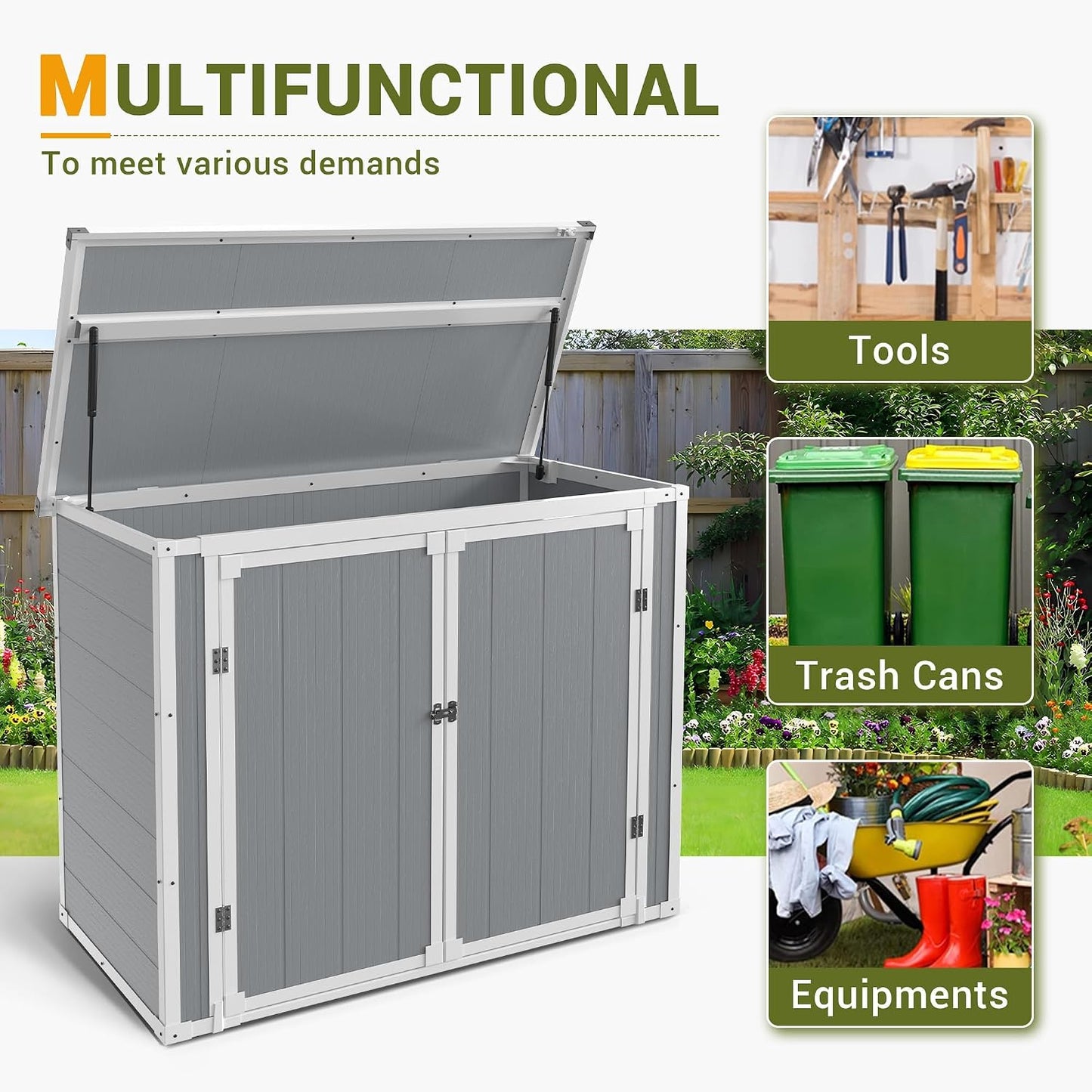UDPATIO 120 Gallon Deck Box Outdoor Storage Box Lockable Waterproof Resin Indoor Outdoor Storage Container for Patio Cushions, Tools, Package Delivery Boxes for outside