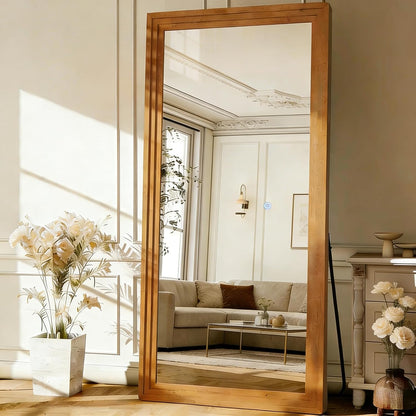 ZHUNFA Full Length Mirror, 71x32 Inch Full Length Mirror Wall Mounted | Vertical Hanging, Leaning Standing for Bedroom, Living Room, Rectangular Wooden Frame, Log Color.