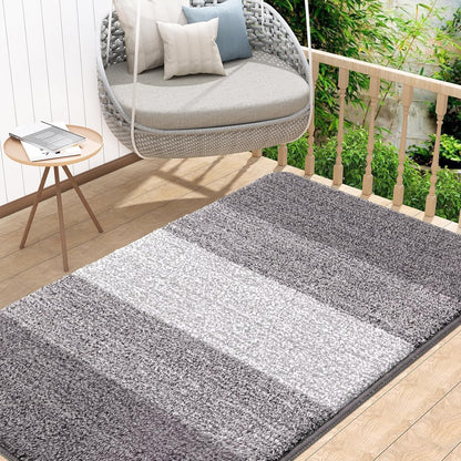 Kitinjoy Indoor Outdoor Door Mat, 32x20 Non-Slip Absorbent Dirt Trapper, Low-Profile Washable Inside Entrance Front Floor Mat, Sturdy Soft Entry Doormats for Entryway, Grey
