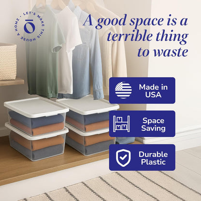 HOMZ 2-Pack Snaplock, Small Clear Plastic Storage Organizer Bins w/ Lids, 28 Quart, Gray - Stackable Container Boxes for Bedroom, Bathroom, Garage, and Office Organization
