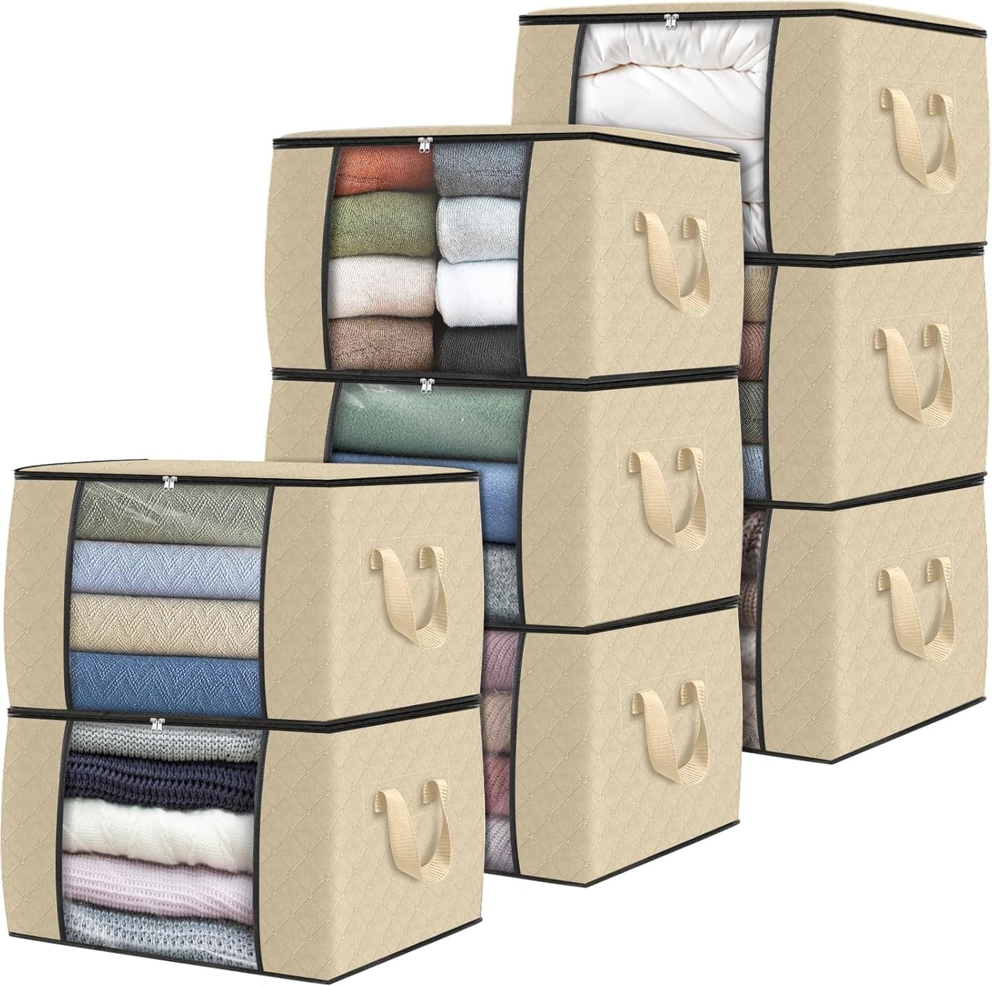 Fab totes 6 Pack Storage Bags for Clothes and Blanket, Foldable Closet Organizers and Storage with Zippers, Clear Window and Handles, Fabric Storage Bins for Sweater, Comforter, Bedding,Linen Sheets