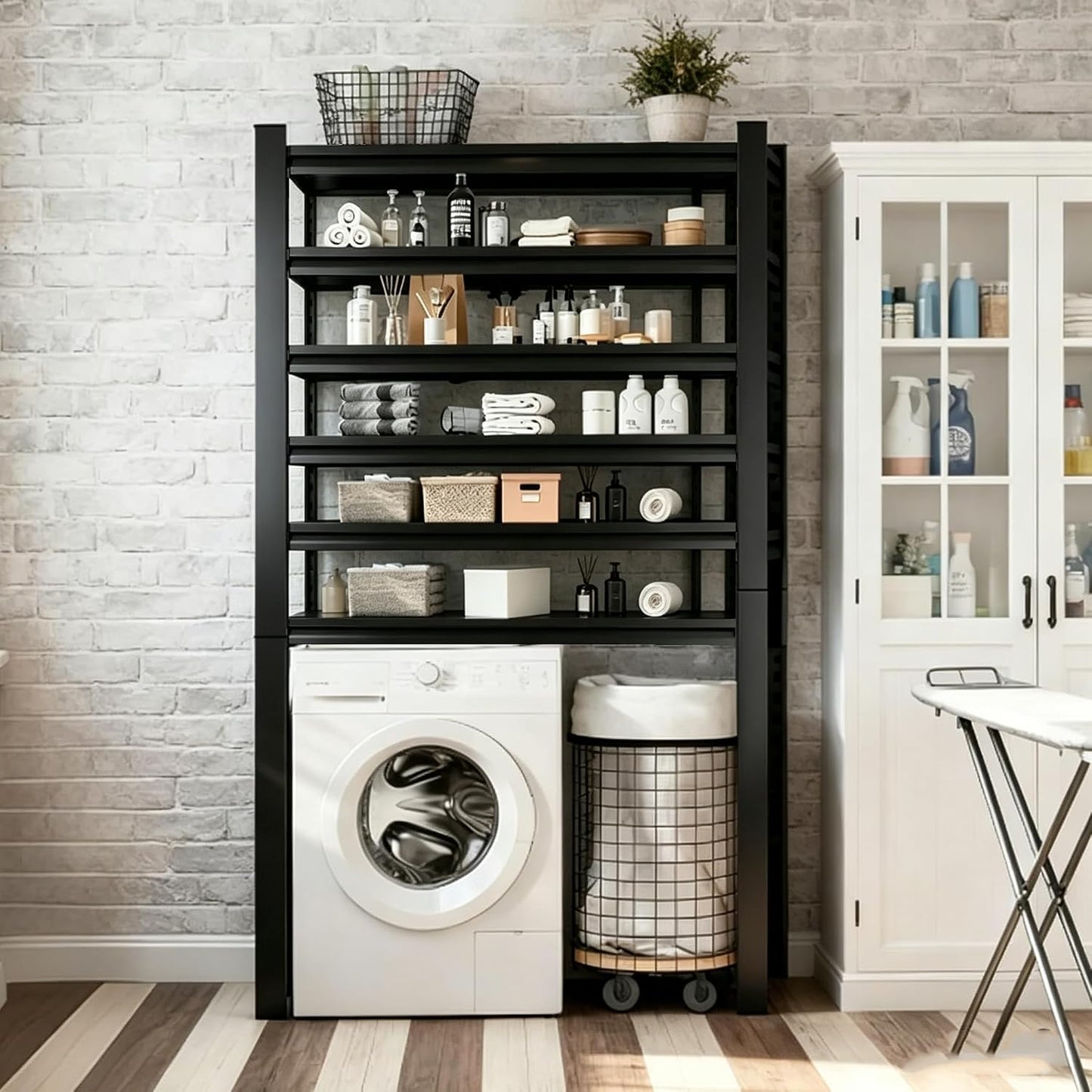 Over Washer and Dryer Shelves, Laundry Room Shelves Adjustable Metal Heavy Duty Freestanding Storage Shelves, Washing Machine Rack for Organization and Storage, Black (Black, 63''H*35.43''W*11.81''D)