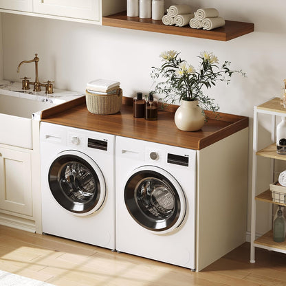 ChooChoo 2-Tier Washer Dryer Countertop with Adjustable Shelf, Spacious Laundry Room Storage for Folding Clothes and Efficient Organization, Walnut