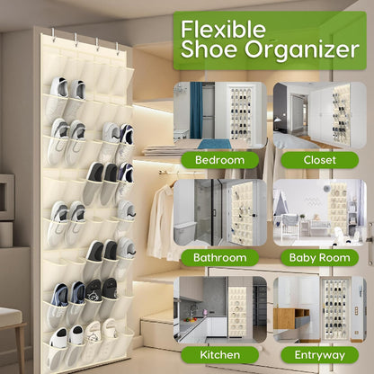Over the Door Shoe Organizer with 40 Large Breathable Mesh Pockets, Space Saving Shoe Holder, Hanging Shoe Rack for Entryway Bedroom Closet Storage (White, 40 Pockets)