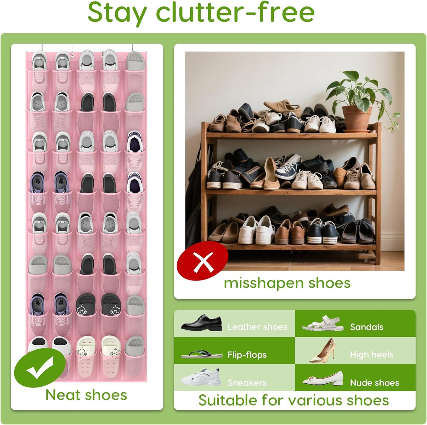 Over the Door Shoe Organizer with 40 Large Breathable Mesh Pockets, Space Saving Shoe Holder, Hanging Shoe Rack for Entryway Bedroom Closet Storage (White, 40 Pockets)