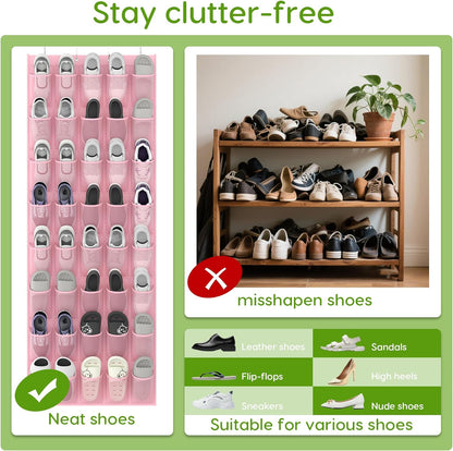 Over the Door Shoe Organizer with 40 Large Breathable Mesh Pockets, Space Saving Shoe Holder, Hanging Shoe Rack for Entryway Bedroom Closet Storage (White, 40 Pockets)