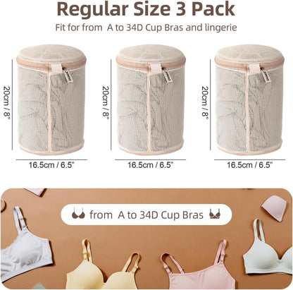 100% Pure Cotton Mesh Laundry Bags, Bra Lingerie Wash Bags for Delicates, No Dye, Set of 3, Natural(8x6.5 Inch)