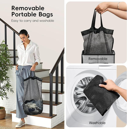 185L Laundry Hamper 3 Section, Laundry Hamper with Lid, Dirty Clothes Hamper with 3 Removable Washing Bags, Extra Large Laundry Basket Organizer for Bedroom, Laundry Room, Dorm - Black