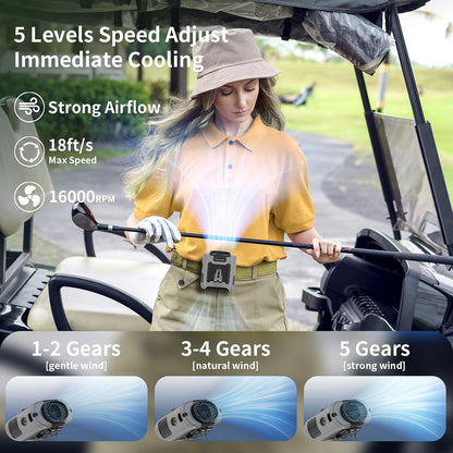 Socool 10000mAh Portable Waist Fan Clip on Wearable Belt Personal Fan Rechargeable Battery operated With 5 Speeds & Flashlight Neck Hands-Free 40H Cooling For Outdoor Camping Travel (Gray）