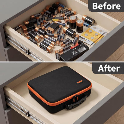 Battery Storage Organiser Case, Battery Storage Box Holds 126+ Batteries Various Sizes AA AAA C D 9V LR44 CR2032 with BT168 Tester, Portable Batteries Storage Box for Home, Travel(Not Included)