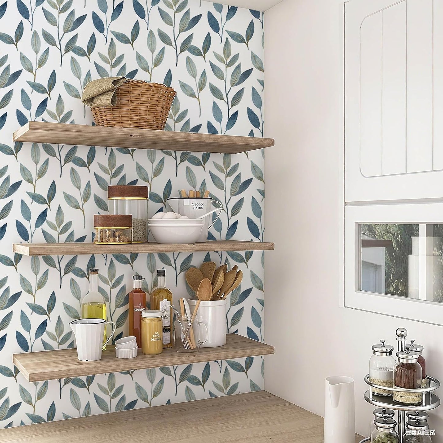 Blue Gold Leaf Peel and Stick Wallpaper Modern Self Adhesive Contact Paper Waterproof Removable Wall Paper for Bathroom Living Room 17.7"x70.8" Luxury Decorative Wallpaper