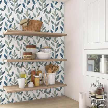 Blue Gold Leaf Peel and Stick Wallpaper Modern Self Adhesive Contact Paper Waterproof Removable Wall Paper for Bathroom Living Room 17.7"x70.8" Luxury Decorative Wallpaper