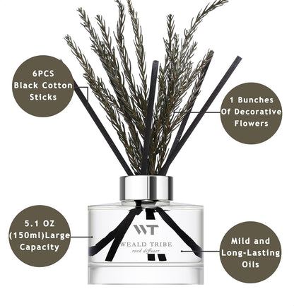 Flower Reed Diffuser Set Wild Eucalyptus Mint Scent for Bathroom Accessories Shelf Decor & Air Fresheners, Sticks Defusers with 5.1 fl oz Essential Oils & Leaves, House Bedroom Office Decor & Gifts