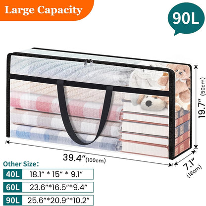 TasticTotes 6 Pack Clear Storage Bags for Comforter, Clothes & Bedding, Plastic Blanket Storage with Zipper and Handle, Moving Bags, Closet Organizer and Under-Bed Storage (40L)