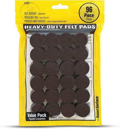 Smart Surface 8725 Heavy Duty Self Adhesive Furniture Felt Pads 1-Inch Round Oatmeal 96-Piece Value Pack in Resealable Bag