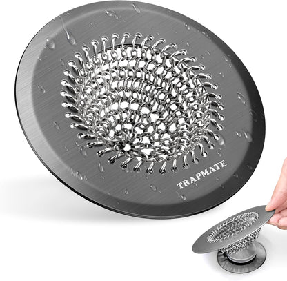 TRAPMATE Shower Drain Hair Catcher, 4.4" Easy Clean Bathtub Drain Hair Catcher, Anti-Slip Bath Tub Drain Protector, Upgraded 304 Stainless Steel Shower Sink Drain Cover for Bathroom (Patented Product)