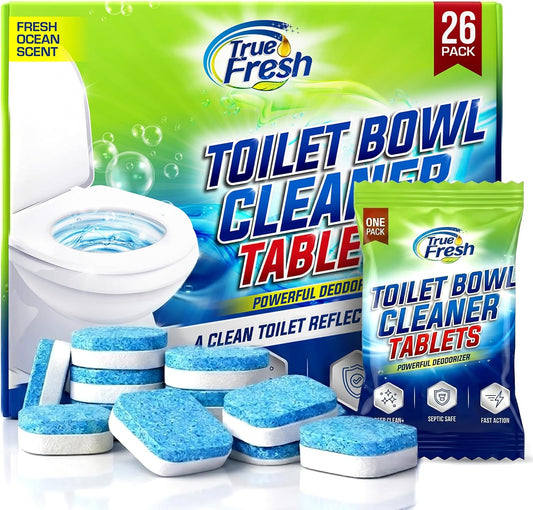 True Fresh Toilet Bowl Cleaner Tablets 26 Pack Deodorizer & Septic Safe Deep Cleaning, Odor Eliminator, Stain Remover for Long-Lasting Freshness Fresh Ocean Scent