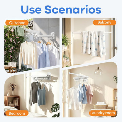 Foldable Wall Mounted Laundry Drying Rack, 3 Fold Retractable Clothes Drying Rack, Durable Clothing Hanger Rack for Laundry Room, Balcony, Bathroom (White)