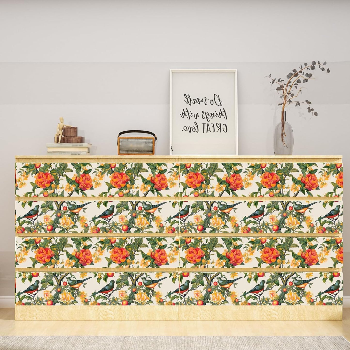 Danodoi Yellow Floral Wallpaper Peel and Stick Vinyl Wallpaper Stick and Peel Colorful Contact Paper for Cabinets Waterproof Self Adhesive Wall Paper for Kitchen Countertop Wall 17.5" x 118"